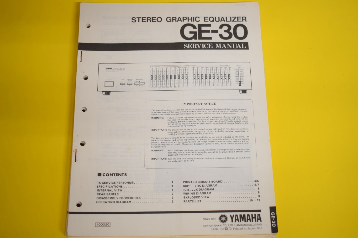 Yamaha GE-30 Equalizer Service Manual  			